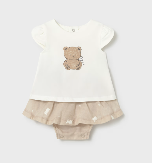 Mayoral Teddy Applique Top & Embroidered Skirt Style 1819 -Wheat